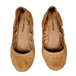 Lucky Brand Elysia Leather Ballet Flats Womens Size 7.5 Tan Ballerina Shoes